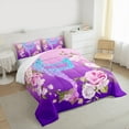 thumbnail image 3 of Manfei Ballet Dancer Slihouette King Size Comforter Sets,Chic Flower Floral Bedding Comforter Set,Pink Purple Bedding Set For Girls Kids,Ultra Soft Home Decor,3-Piece, 3 of 8