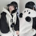 thumbnail image 4 of Women Faux Fleece Hoodies Jacket Kawaii Panda Ears Long Sleeve Button Sweatshirt, 4 of 16