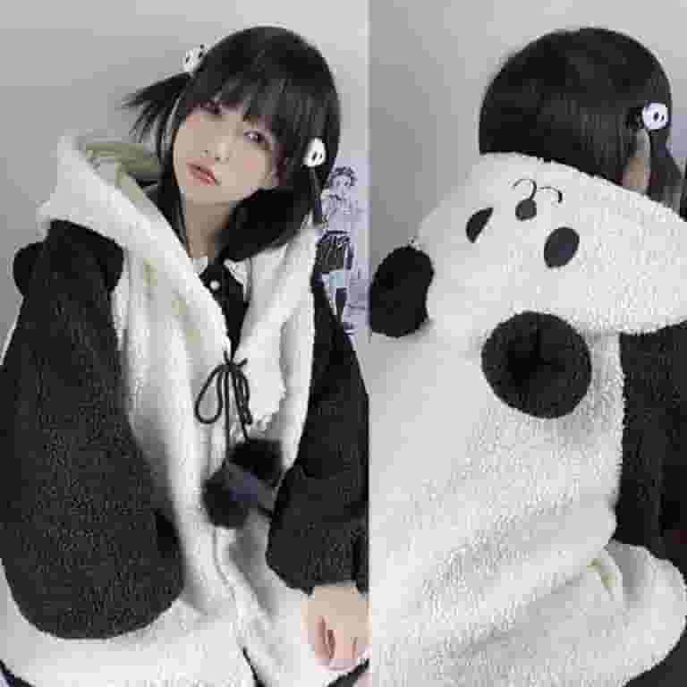 Women's Animal Clothing: Faux Fleece Panda Ears Hoodie Women's Animal Clothing: Faux Fleece Panda Ears Hoodie