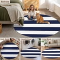 thumbnail image 5 of Navy Blue Stripe Round Rugs for Living Room 3ft Simple Style White Striped Non Slip Circle Rug Washable Low-Profile Indoor Carpet for Bedroom, Dining Room, Bathroom, 5 of 9