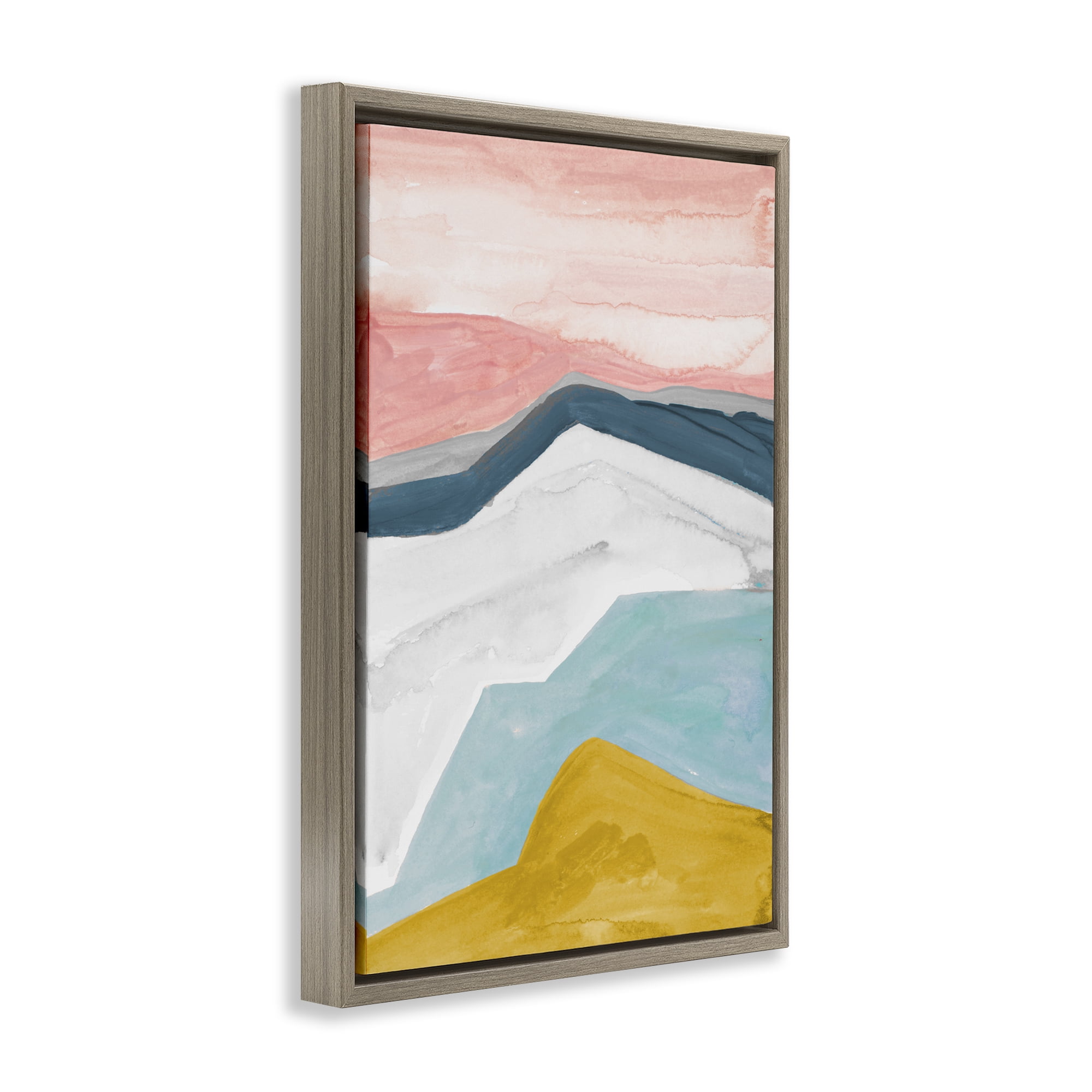 Stupell Industries Pastel Geometric Mountains Brown Framed Floater Canvas Wall Art, design by B. Danelle