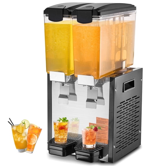 VEVOR Commercial Beverage Dispenser,2 Tanks 10 L / 10.6 QT per Tank Juice Dispenser,270W Stainless Steel Ice Tea Drink Machine with 45°F-54°F Cooling Temperature,for Cold Drink Restaurant Bar Party
