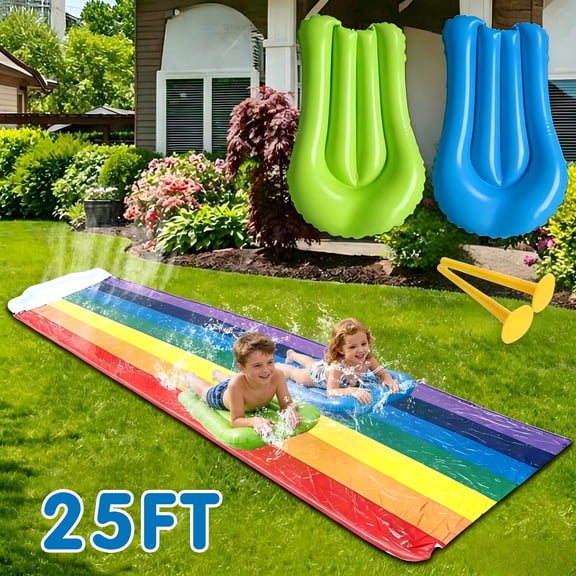 KOPPOP 25ft Inflatable Water Slide for Backyard, Heavy Duty Slip and Water Slide with Sprinkler for Kids and Adults, Outdoor Summer Toys with 2 Bodyboards