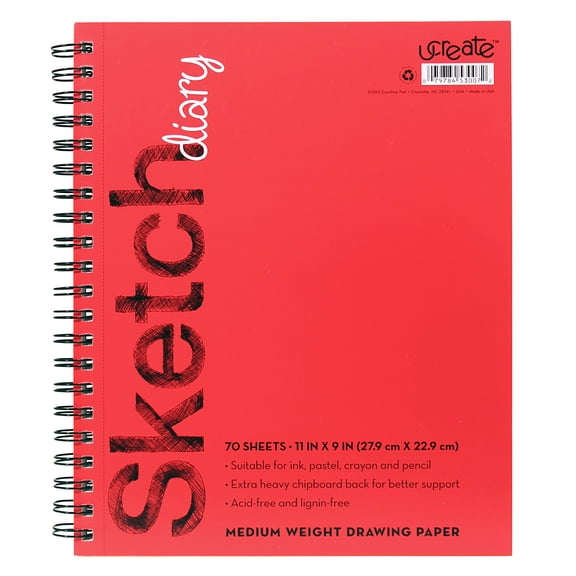 Ucreate Sketch Book, 11" x 9", Acid and Lignen Free, 57 Lb. Paper