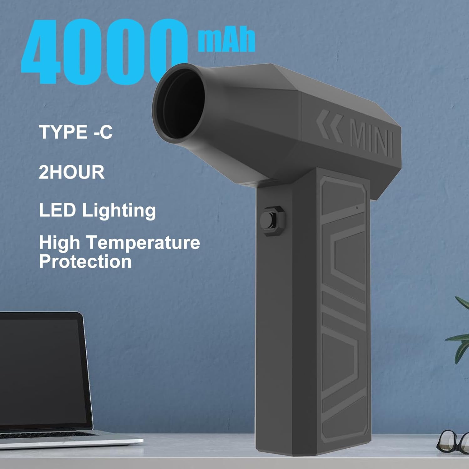 Electric Air Duster, Compressed Air Duster-105000RPM Super Power Cordless Air Duster, Powerful Rechargeable Durable Air Blower with 4-Gear Dust Blower for Computer, Keyboard, Outdoor (White)