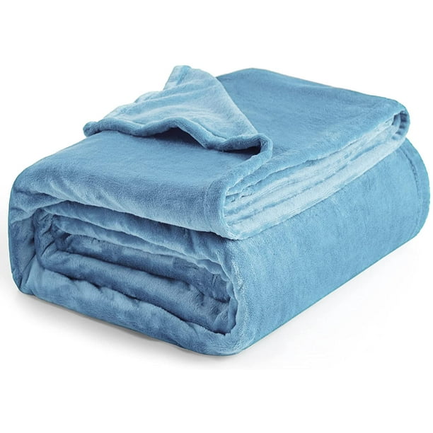 Bedsure Fleece Queen Blanket Washed Blue Soft Lightweight Plush Fuzzy