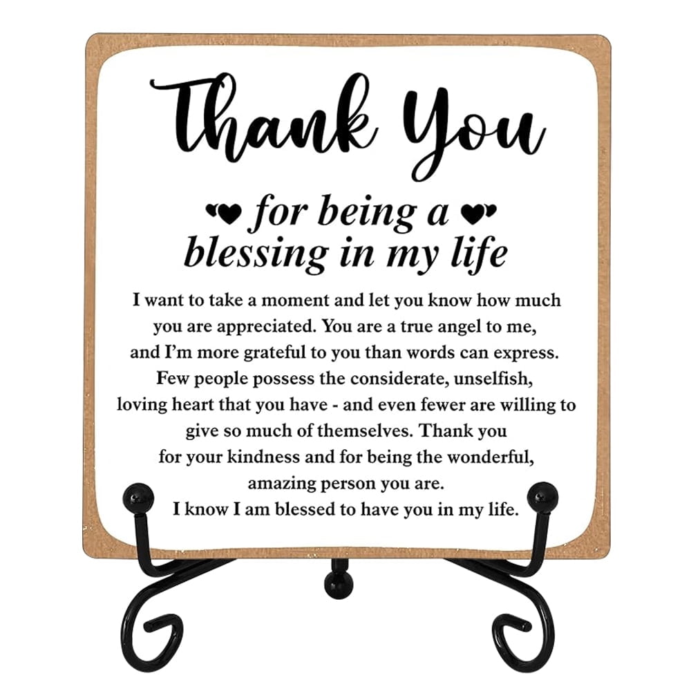 Thank You Wood Sign With Stand - 4x4 Inch Appreciation Desk Decor