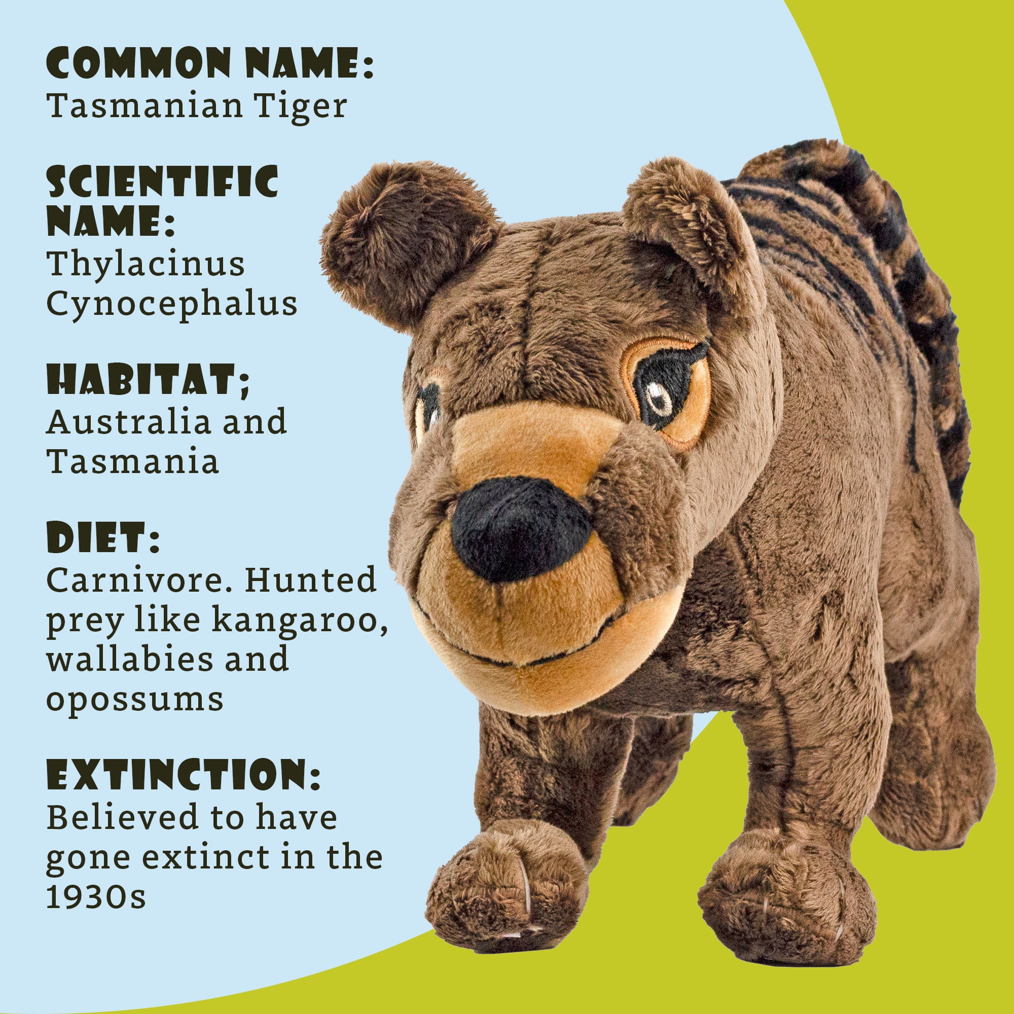 Attatoy Tasmanian Tiger Plush Large Prehistoric Tasmanian Wolf
