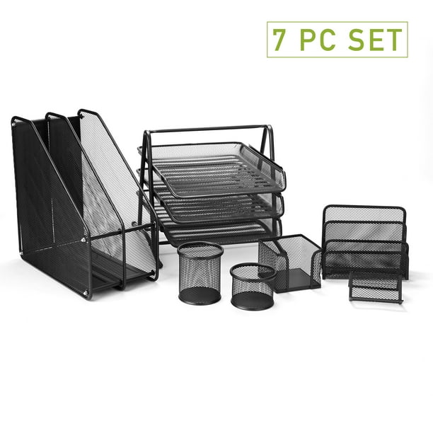 Mind Reader Metal Mesh 7 Piece Office Desk Organizer Set Business