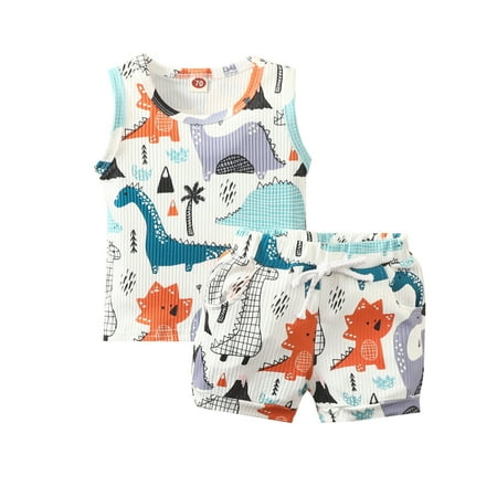 

XINSHIDE Outfits Summer Set T- Sleeveless Boys Printing Dinosaur Children Tops + Short Baby Infant Boys Outfits Set Baby Girl Clothes