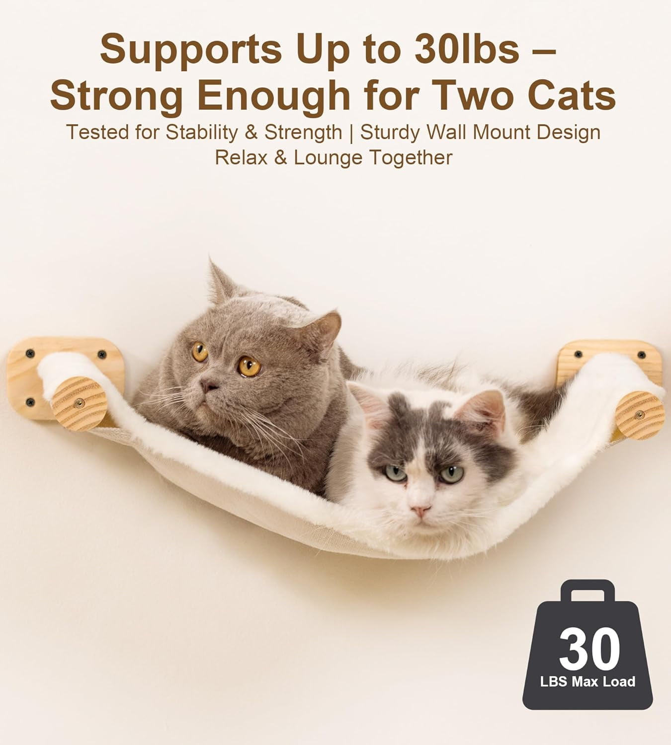 Peluomoz Beige Dual-Sided Wall Mounted Cat Hammock, Canvas and Plush Fabric, 1 Count