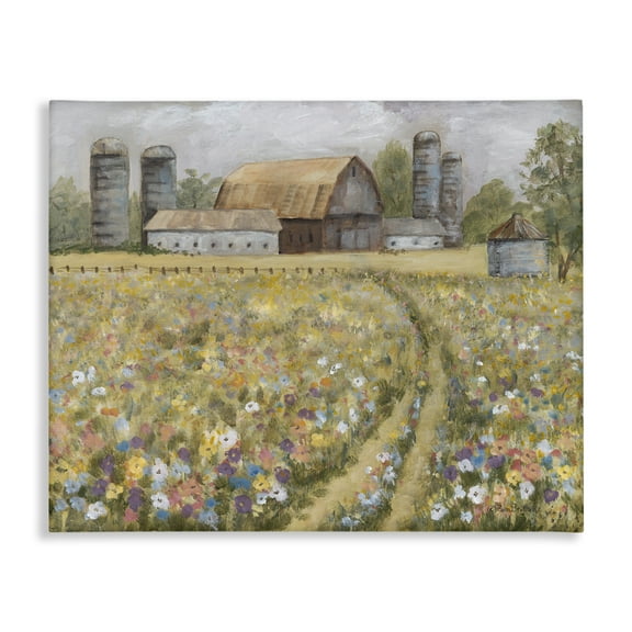 Stupell Industries Meadow Path to Barn Landscape Painting Gallery Wrapped Canvas Art Print Wall Art, 20 x 16