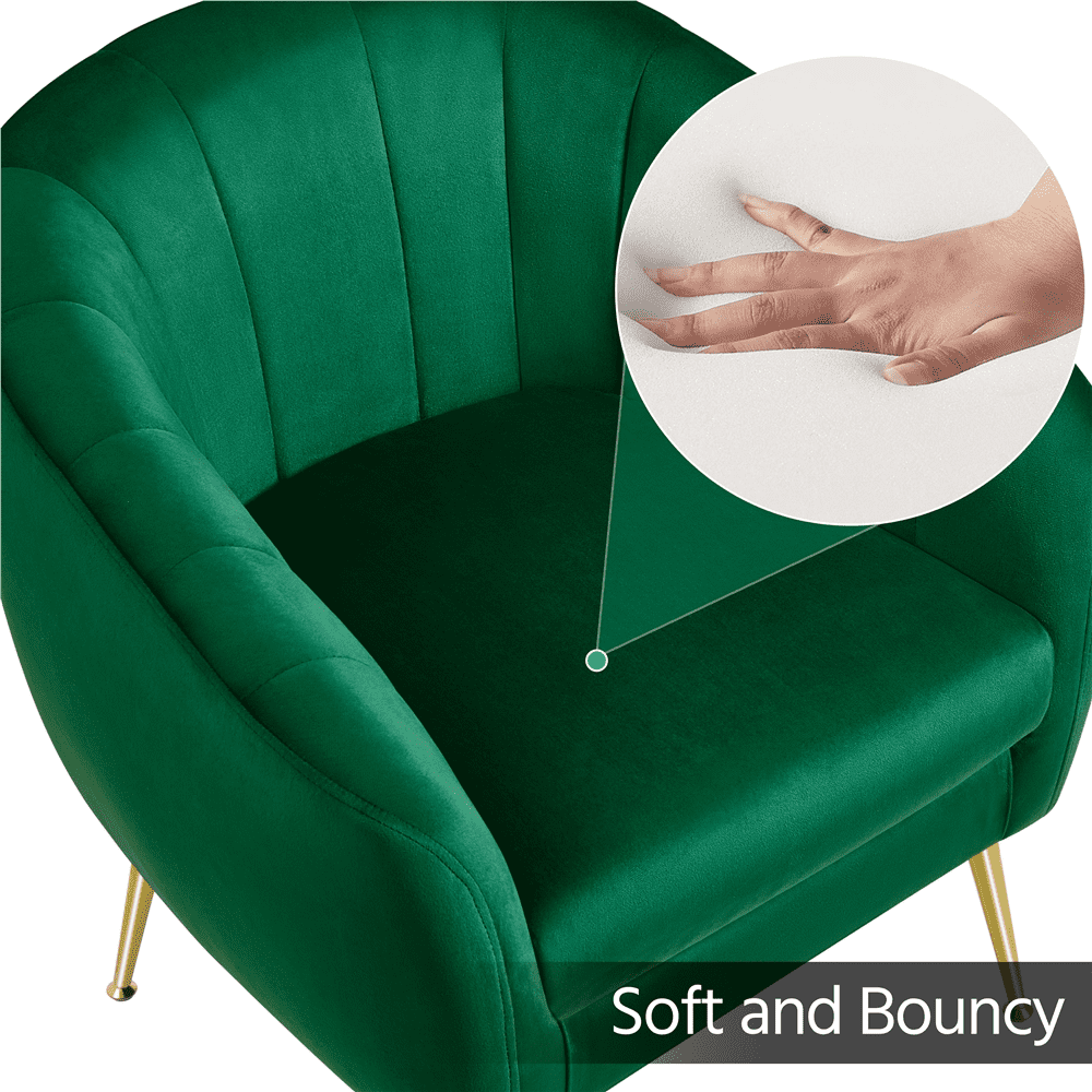 Alden Design Barrel Accent Chair with Gold Metal Legs for Living Room, Green