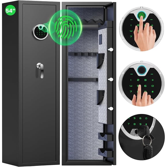 Riflevault Coffre-Fort Intelligent Haute Technologie pour 5 Pistolets avec Système d'Alarme Double, 11,02 Pouces x 11,81 Pouces x 54,33 Pouces, Acier