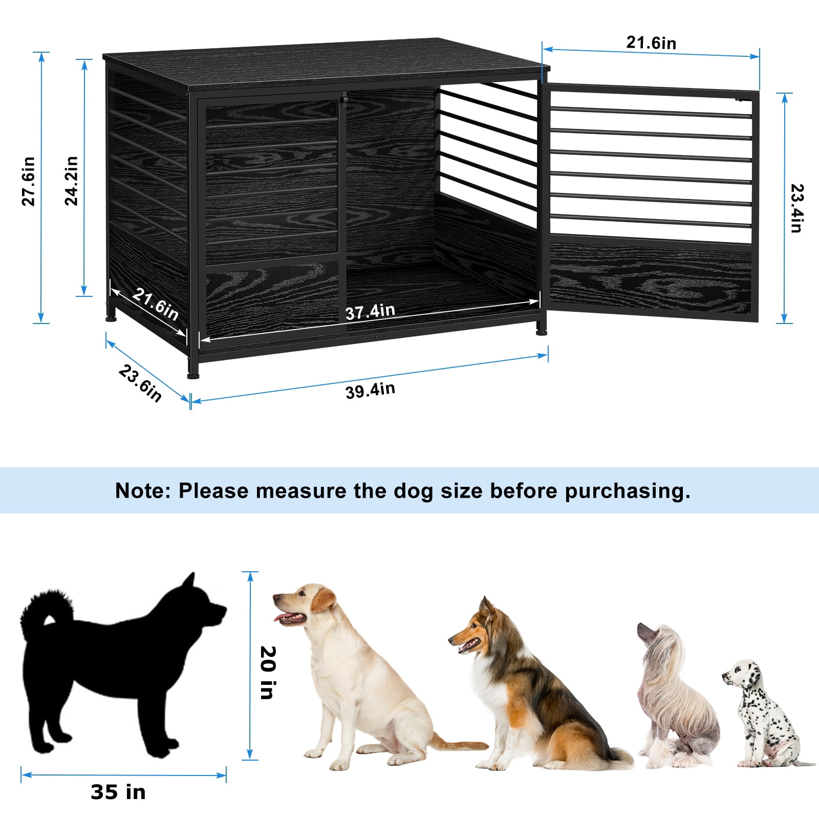 Large Dog Crate Cage Living Room Side End Table, Black
