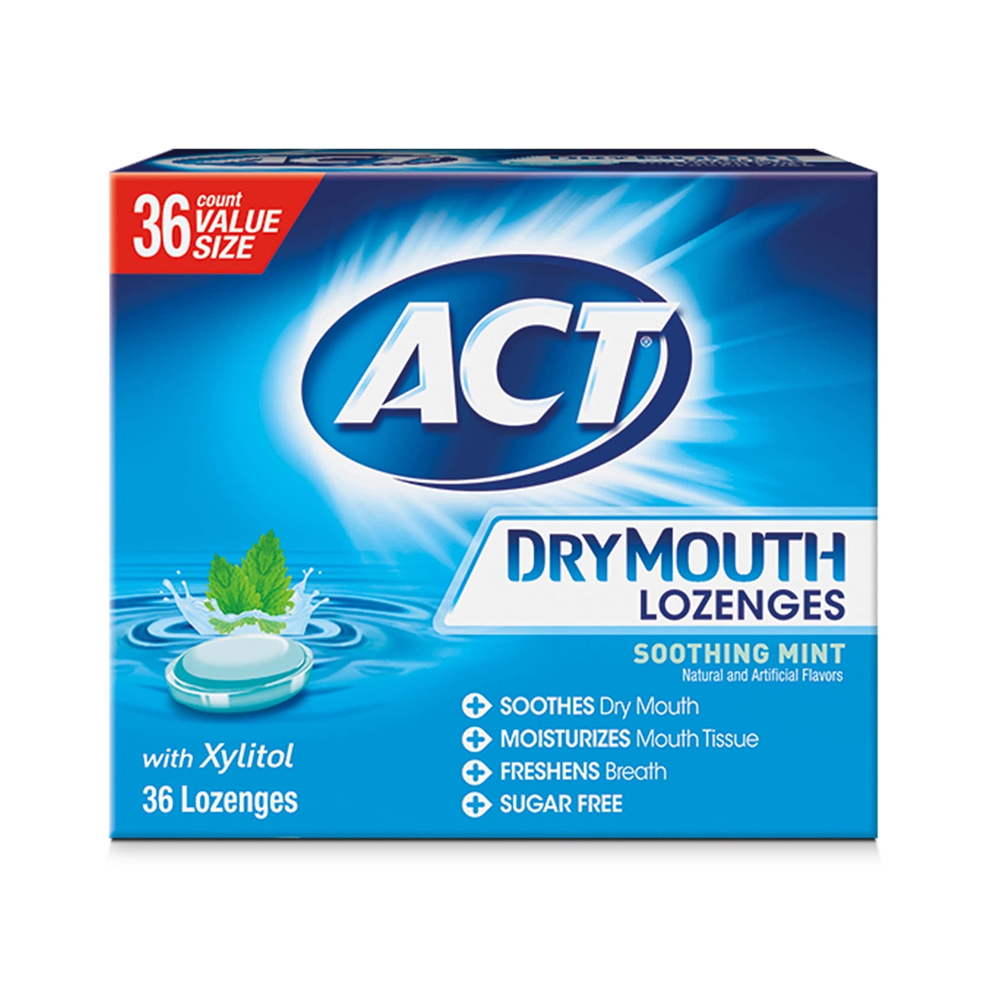 ACT Dry Mouth Lozenges NG01 with Xylitol, Soothing Mint, 36 Lozenges