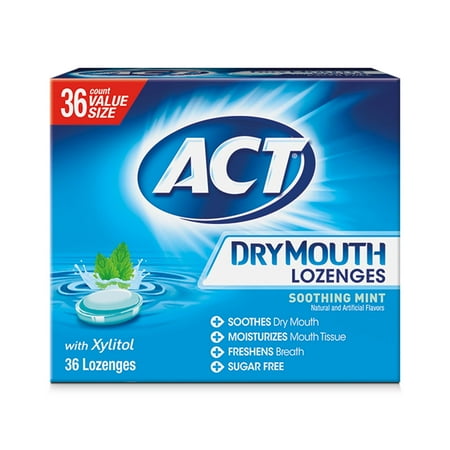 ACT Dry Mouth Lozenges NG01 with Xylitol, Soothing Mint, 36 Lozenges