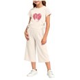 thumbnail image 4 of HOMBOM Girls Summer Outfits Heart Print Crew Neck Short Sleeve Top with Side Drawstring & Elastic Waist Capri Pants 2 Piece Casual Set Age 2-10Y,White,3-4 Years, 4 of 6