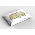 thumbnail image 2 of Ambesonne Hippo Pillow Sham 2 Pack, Watercolor Style, 30"x20", Pale Sage Green Sepia, 2 of 3