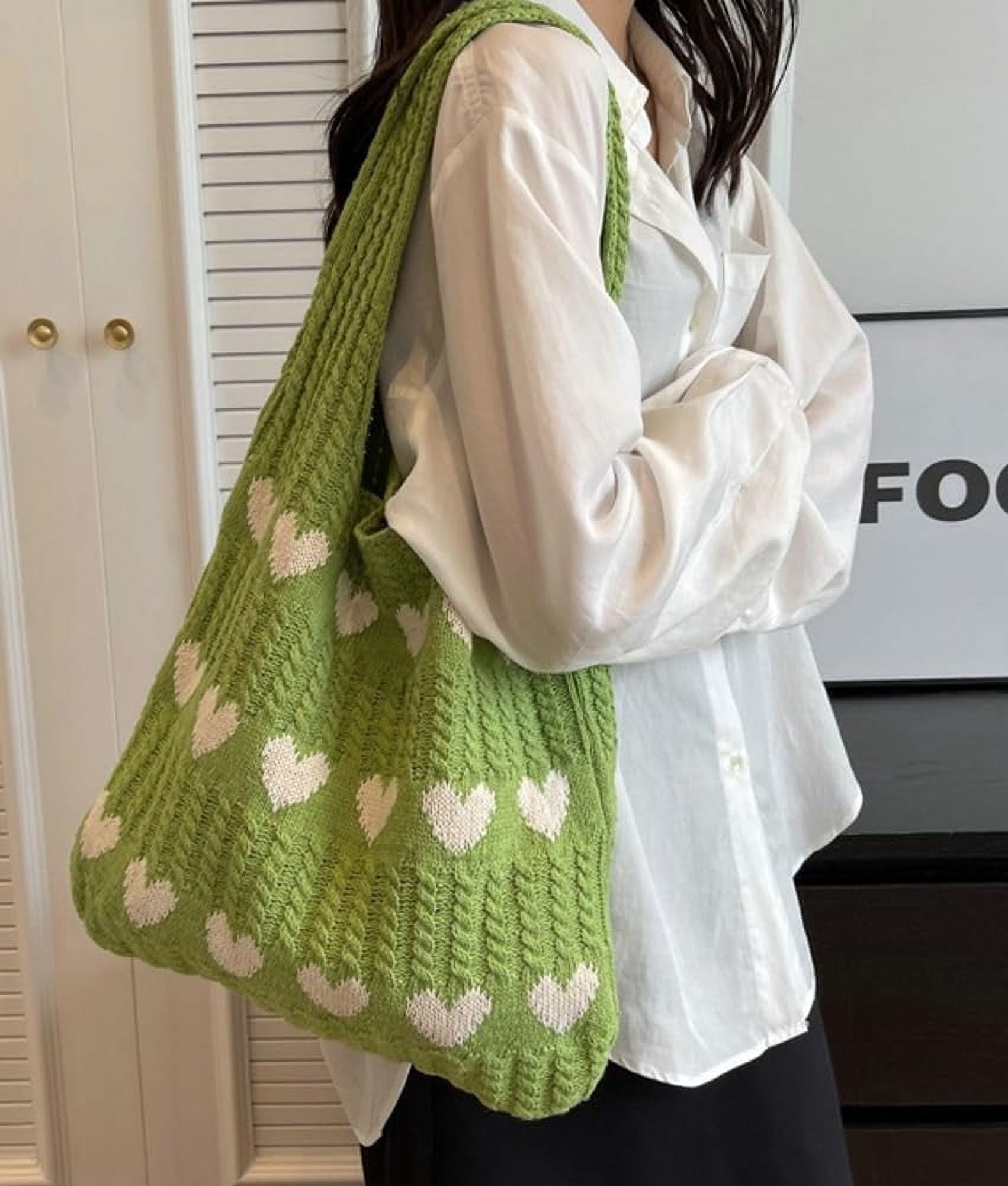 Crochet Tote Shoulder Bag for Women. Large heart - shaped beach bag. Handmade knitted hobo bag