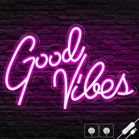 Ethereal Lomoer Good Vibes Neon Sign, Neon Signs for Wall Decor, Pink Neon Lights for Bedroom, led neon signs for Room & Party Decor, USB P