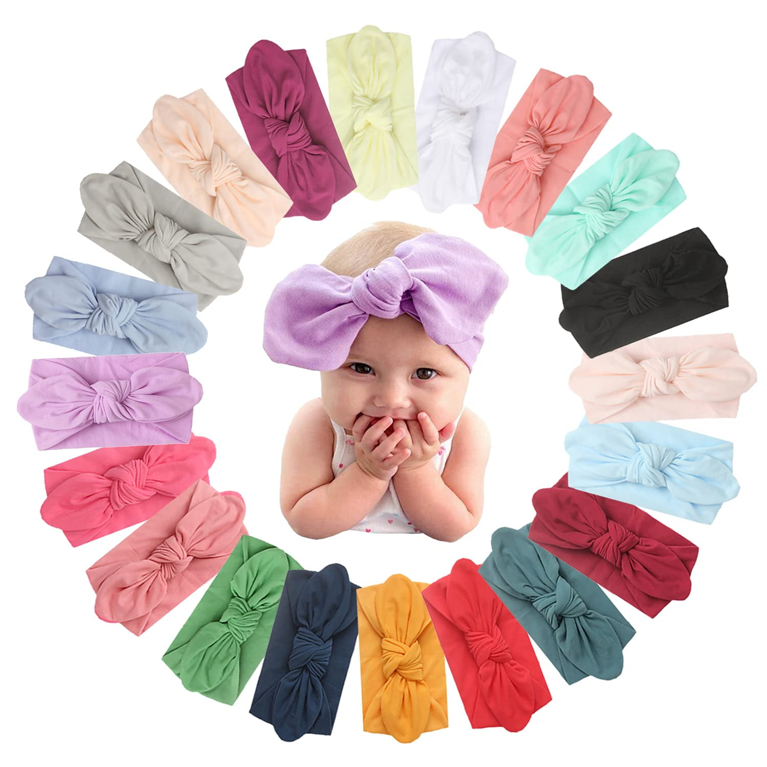 WZT 20pcs Baby Nylon Girls Headbands Turban Hair Bows Hair Band Elastic Hair  Accessories for Kids Toddlers Infants Newborn 
