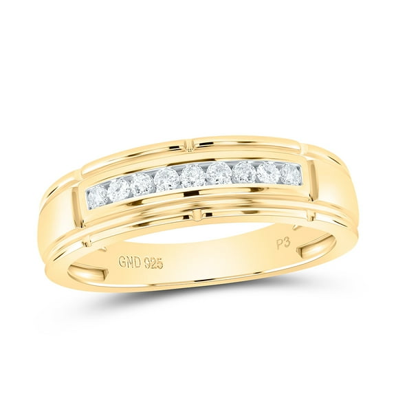 Yellow Silver 1/4Ctw Natural Diamond P3 Gift Mens Band, Size 8