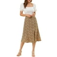 thumbnail image 2 of DARING DIVA Women's Elastic Waist A-Line Floral Print Midi Skirt S Brown Orange, 2 of 7