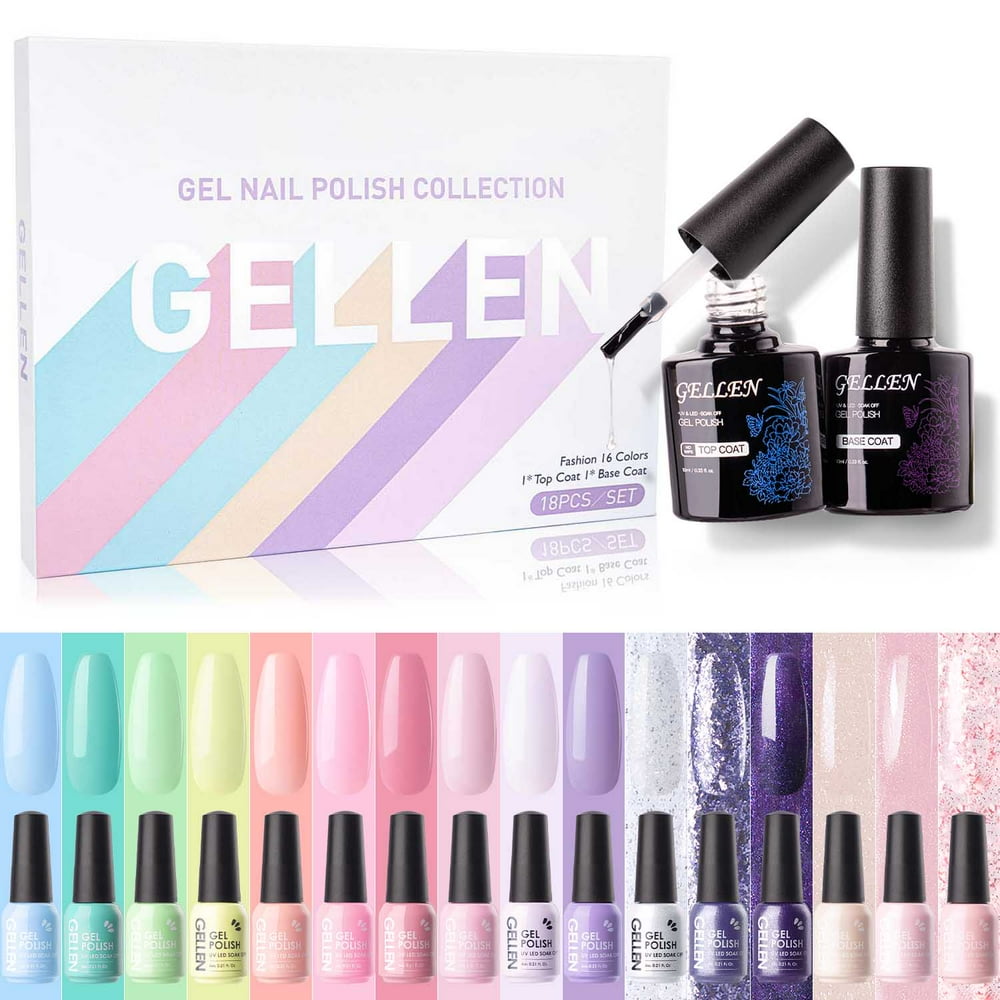 Gellen 16 Colors Gel Nail Polish Kit With Top&Base Coats, Bright