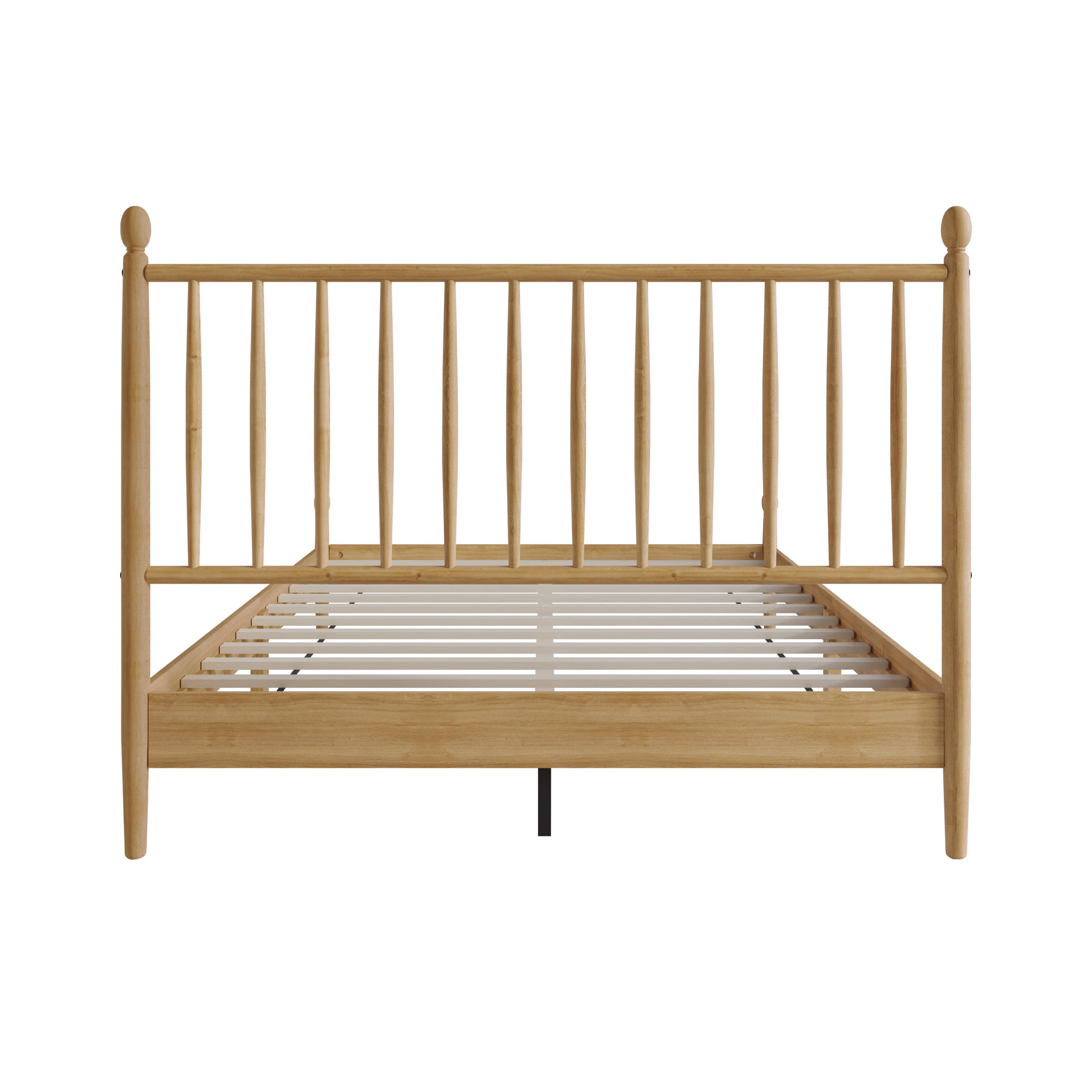 Home Design Downey Solid Wood Twin Platform Bed With Spindle Headboard, No Box Spring Required, Light Oak