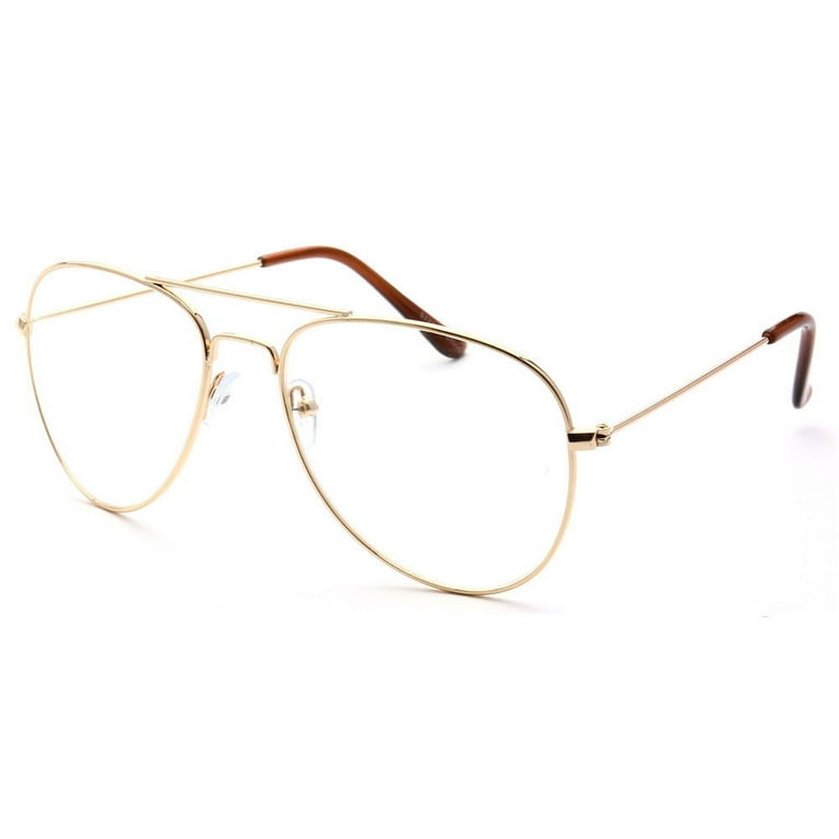 Grinderpunch XL Classic Vintage Clear Lens Retro Non-Prescription Gold Metal Frame Aviator Eyeglasses Men Women, Size: Medium