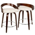 thumbnail image 2 of Grotto Mid-Century Modern Counter Stool with Swivel in Cherry with White Faux Leather by LumiSource - Set of 2, 2 of 5