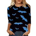 thumbnail image 1 of NMMUED T-Shirts d'Halloween T-Shirts Graphiques d'Automne pour Femmes T-Shirt Fantôme Manches 3/4 T-Shirts pour Femmes Col Rond T-Shirts pour Femmes T-Shirt Effrayant Vêtements d'Halloween pour Femmes Bleu 3TG, 1 of 3