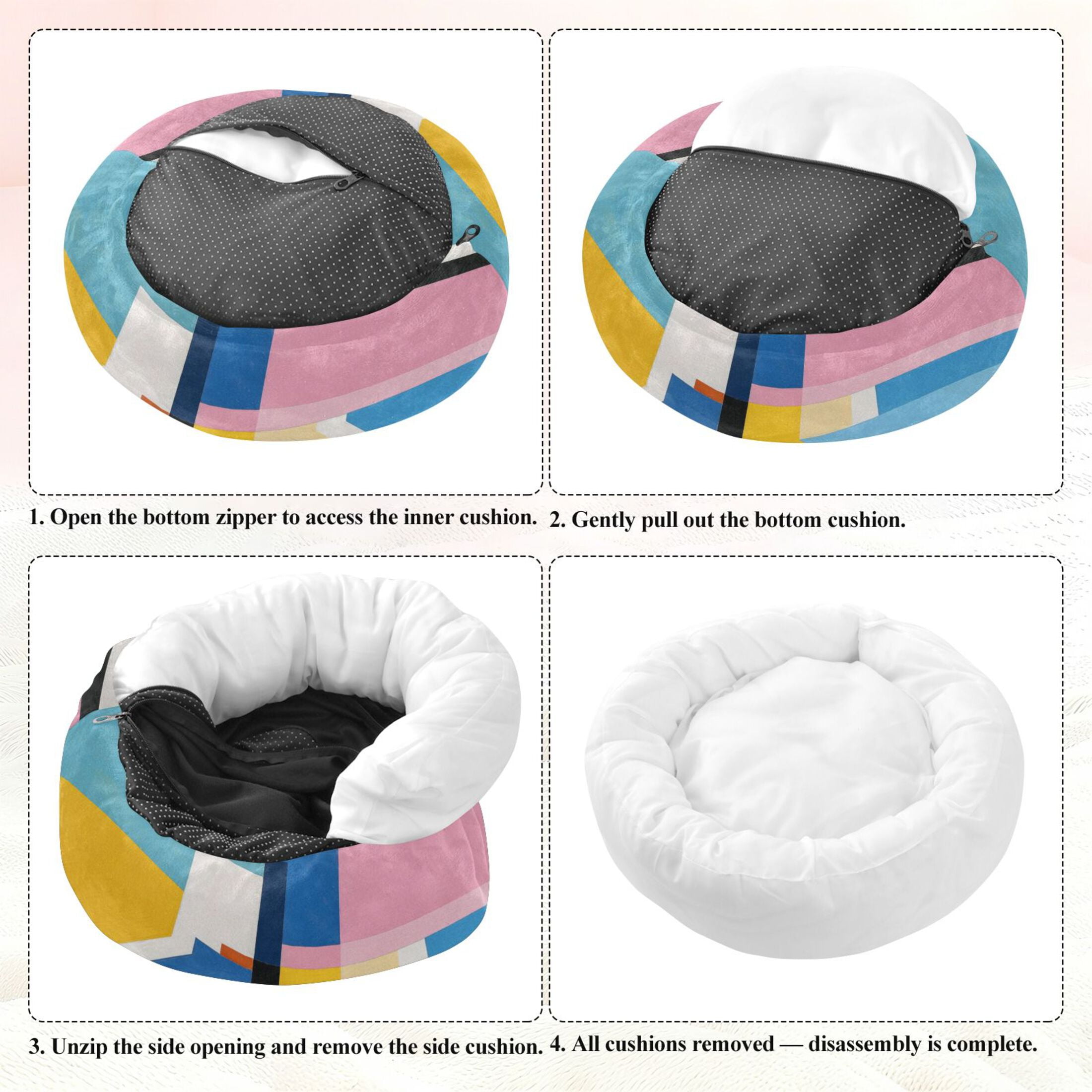 Iauyy Pet Couch Donut Cat Bed for Indoor Cats/Small Dogs Washable & Machine with Non-slip Bottom Calming Cat Furniture, Abstraction (M)