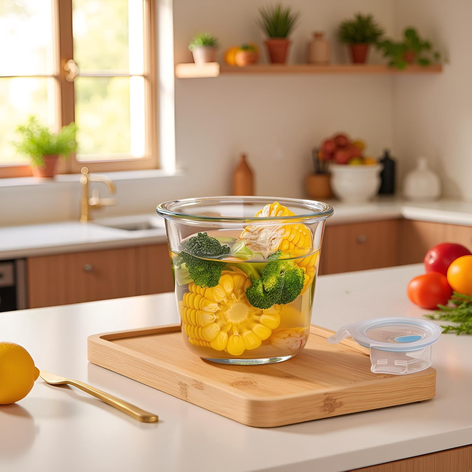TT - 24 Oz Round Glass Food Storage Container, 3 Cup Round Glass Soup Container with Airtight Lids BPA free, Leakproof Borosilicate Storage bowls, Dishwasher Microwave Freezer Safe (4 Pack)