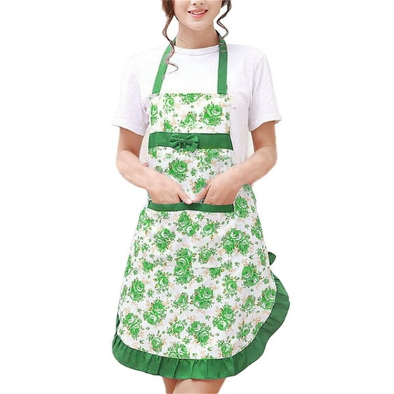 Green Ruffled Apron - Water Resistant Easy To Clean For Cooking Baking Crafting With Adjustable Neck Strap Decorative Ruffled Hem,For Women Men,Home Kitchen Dining,Craft Workshops