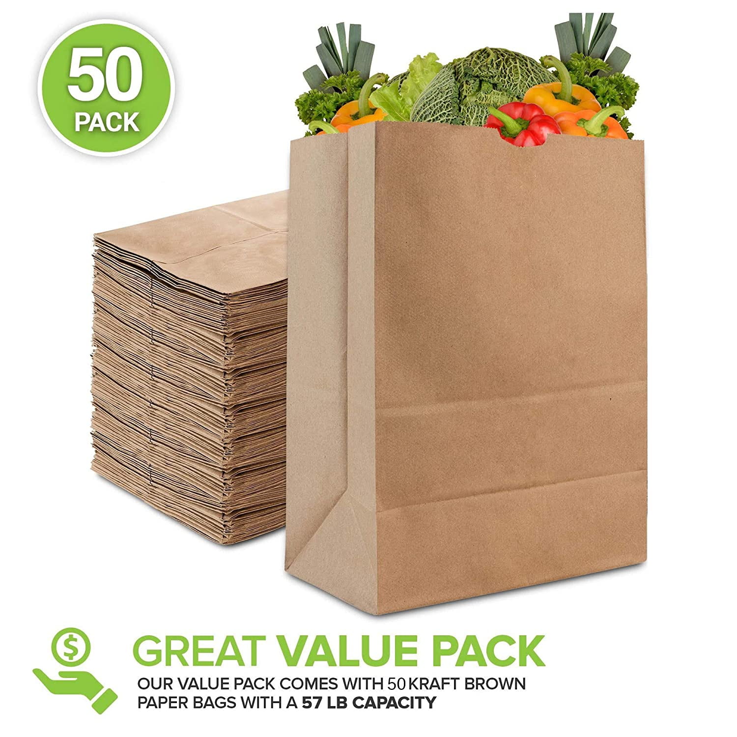 Great Value White Lunch Bags, 50 Count
