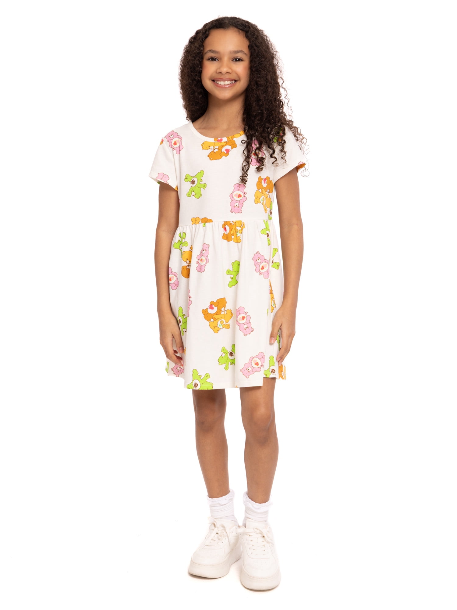 Care Bears Girls Allover Print Dress with Short Sleeves, Sizes 4-12