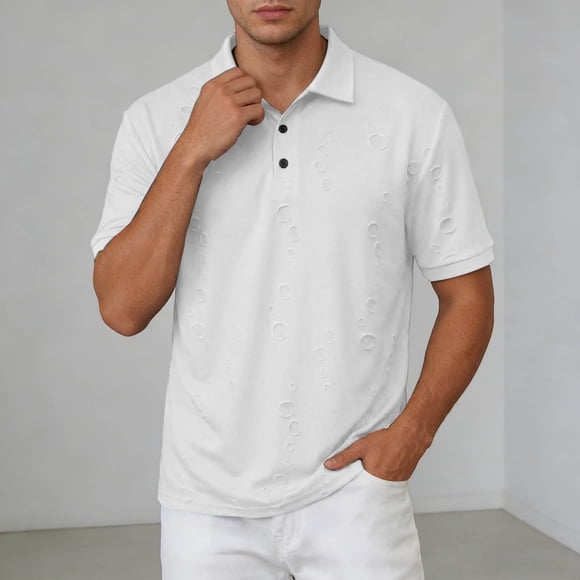 Adult Mens Polo T Shirts Short Sleeve Button Tee Shirt Basic White TShirt Men