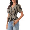 thumbnail image 4 of INSPIRE CHIC Women's Ruffle Top Wrap V Neck Elastic Waist Belt Elegant Chic Blouse L Dark Khaki, 4 of 6