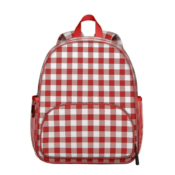 Red and White Checkered Backpack Backpack for School,Cute School Bag,Schoolbag with Adjustable Shoulder Straps & Padded Back,13.8"x11.4"x6"