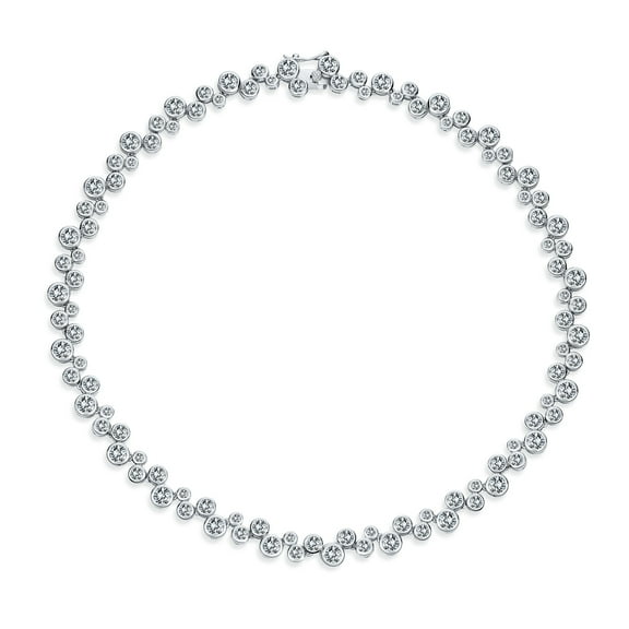 Bling Jewelry Womens Zigzag  CZ Bezel Set Bubble Necklace 16 Inch Silver