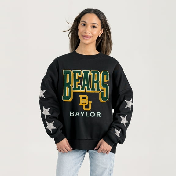 Women's Gameday Couture  Black Baylor Bears Pure Victory Relaxed Rhinestone Pullover Sweatshirt