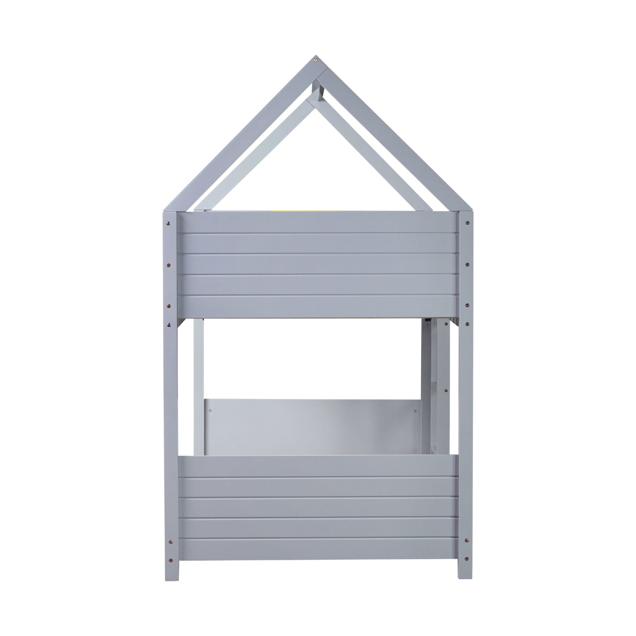 Noble House Twin Over Twin House Floor Bunk Bed, Rubber Wood Frame with Headboards, Guardrails & Ladder, Light Grey