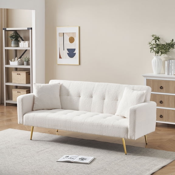 MAYEERTY Convertible Sofa Bed, Multi-Purpose Loveseat Sofa for Home Small Apartments, White