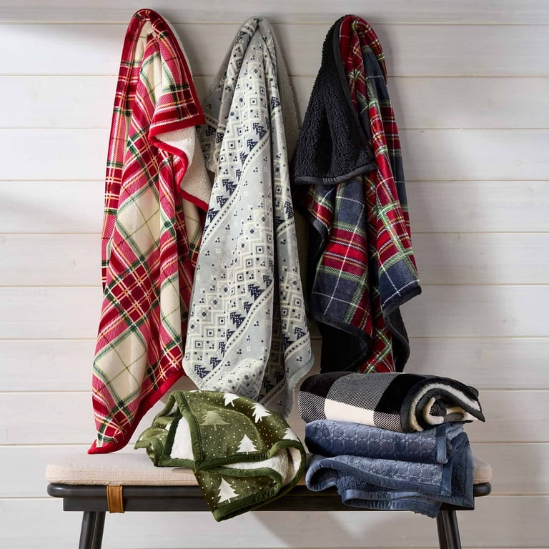 Better Homes Gardens Printed Reverse Faux Shearling Throw Black Buffalo Plaid 50 x 60 Walmart