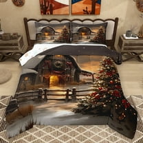 Homewish Merry Xmas Queen Comforter Set,Christmas Flower Tree Bedding Sets,Happy New Year Bedding Comforter Set For Kids,Ultra Soft Home Decor Reversible,3 Pieces