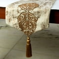 thumbnail image 2 of Decorative Gold Table Runner Coffee Table Runner (14 x 36 inch), Zardozi Damask, Foil & Beaded with Tassels Table Runner, Silk fabric Table Linen, Damask Pattern - Aurelian Royalty, 2 of 10