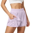 thumbnail image 3 of KHONTS Women's 2-in-1 Athletic Shorts High Waist Running Short with Pockets Sporty Shorts Gym Workout Shorts Purple S, 3 of 9