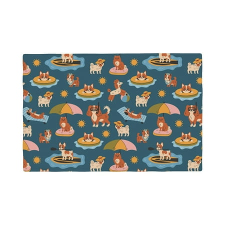 

Table Placemats Set of 6 - Beach Dog 12x18 In Faux Linen Double Heat Resistant Place Mats Cloth Indoor/Outdoor Placemats Washable Table Mats for Dining Kitchen Party